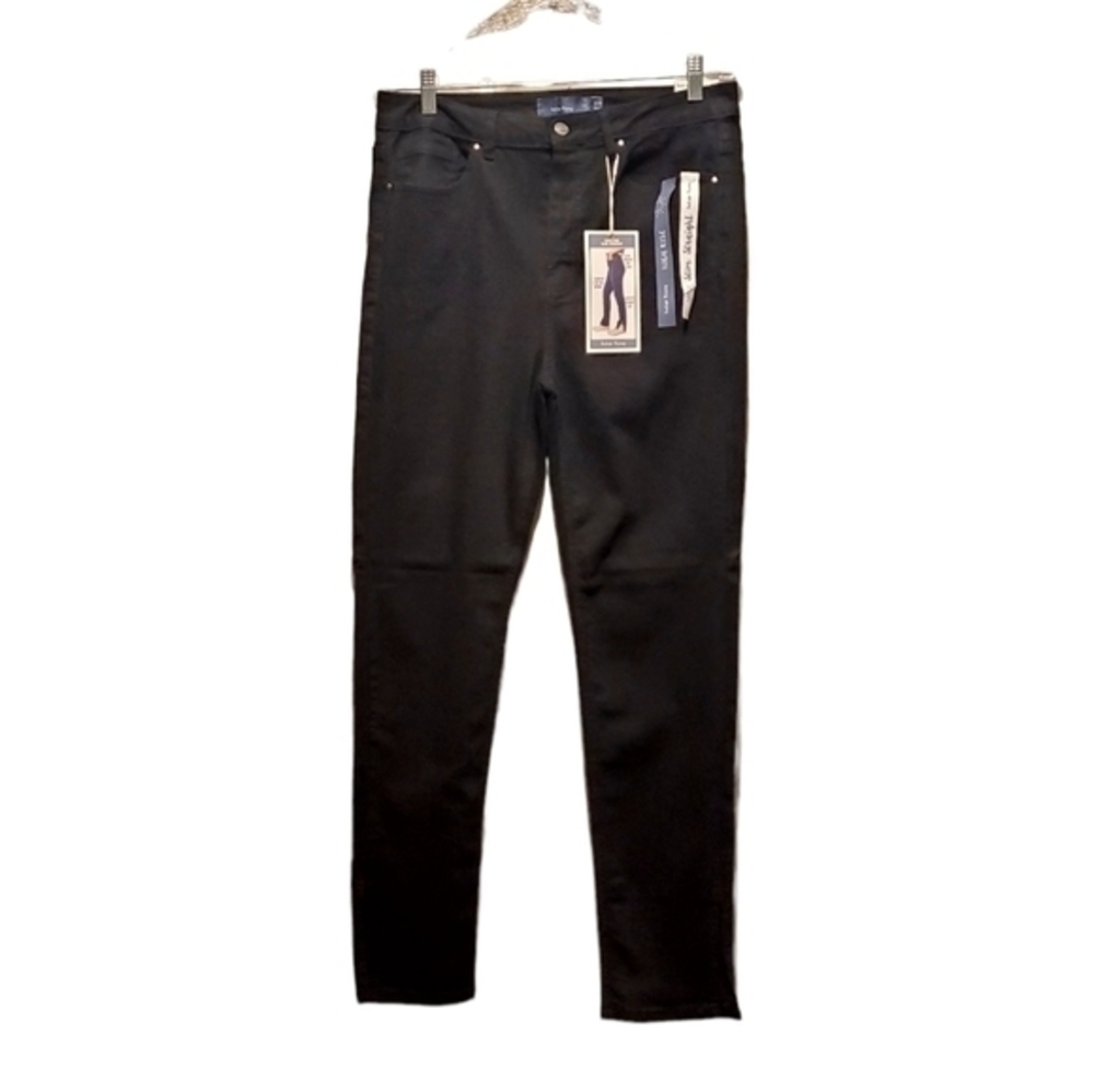 Indigo Rising Black Denim High Rise Slim Straight Jeans Pants Size‎ 13/31 NWT